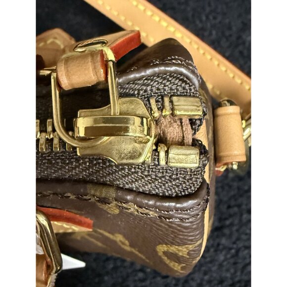 Louis Vuitton Monogram Mini Handbag Brown Leather Canvas Gold Hardware - Picture 5 of 16